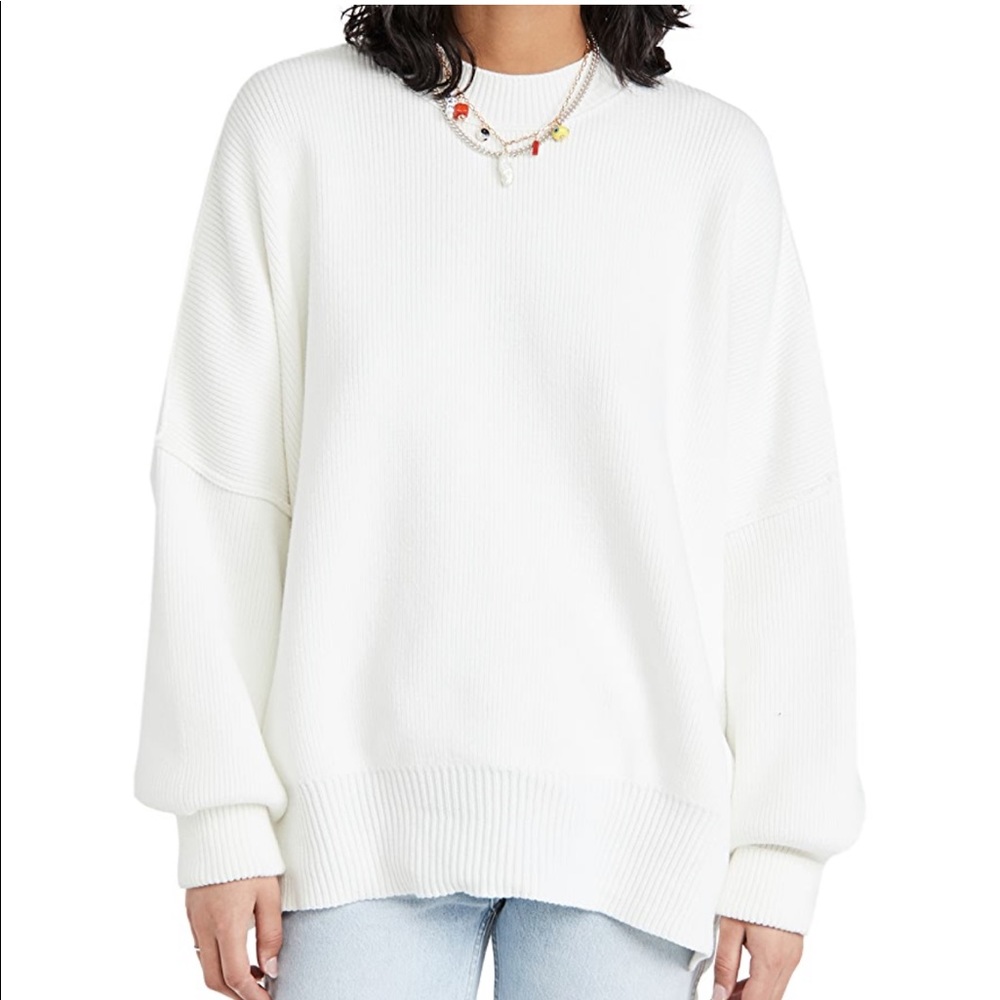 Free People Cozy Oversized Crewneck Sweater in White